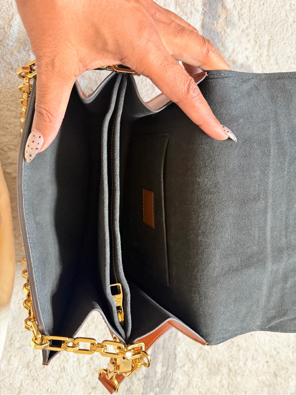 Louis Vuitton Brown Monogram Dauphine Bag with Tan Trim and Gold LV Buckle - Picture 7 of 8